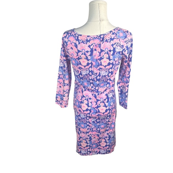 Lilly Pulitzer Pink Blue Floral Shift Dress Size Small 3/4 Sleeve Beach Resort - Picture 3 of 6